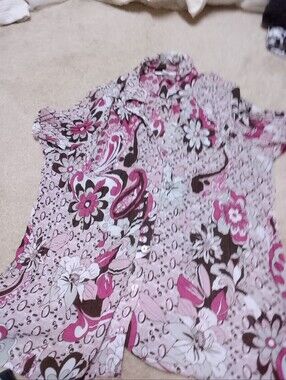 Pink, Brown, White Dressbarn Crinkle Button Up Front Size 24